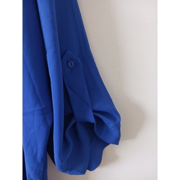 Venus Blouse Top Roll Tab Sleeve V Neck Zip Front Blue Size M - Picture 5 of 6